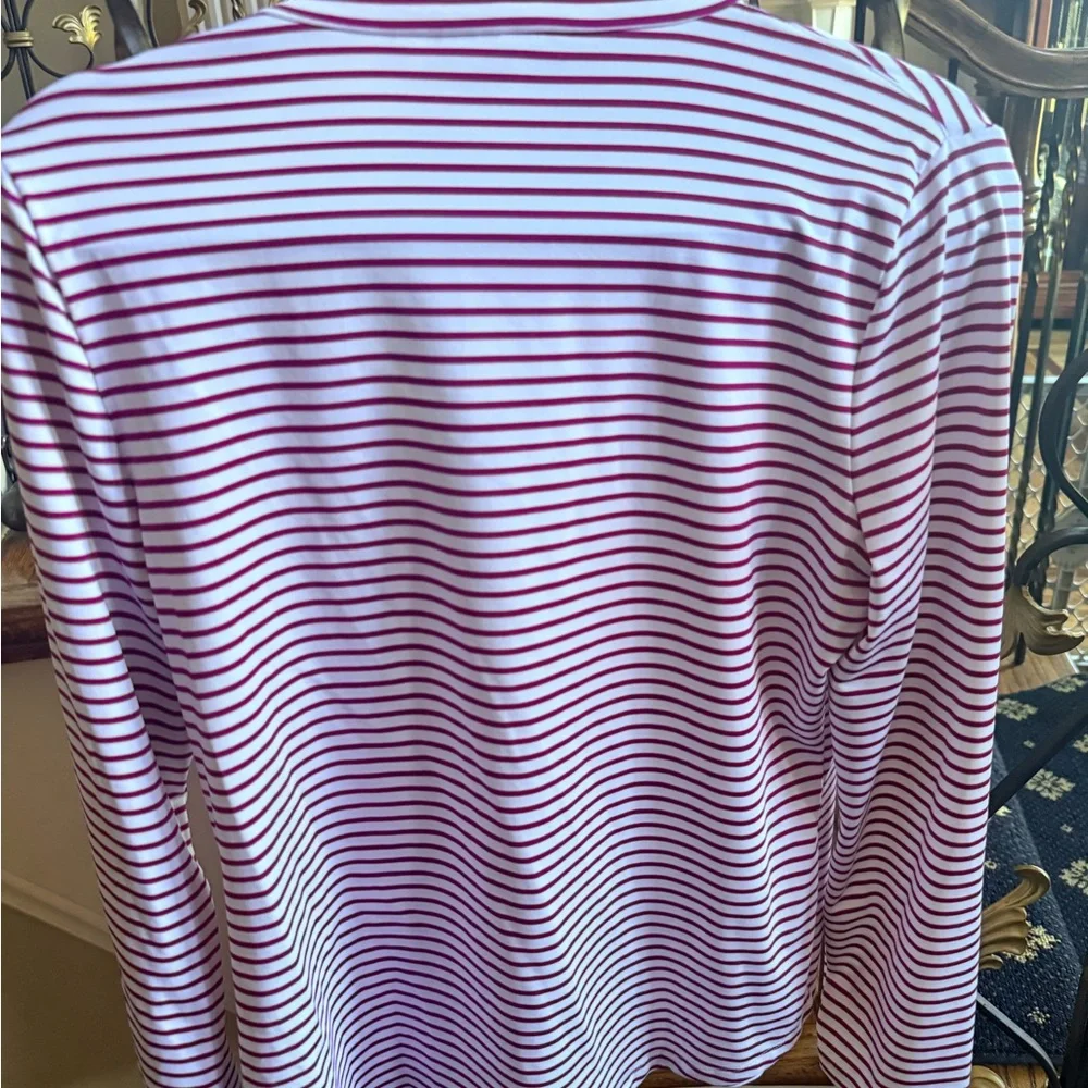 Chico’s Zenery Stretch material 3/4 zip long sleeve top. Size 0 EUC pink /White - Picture 10 of 11